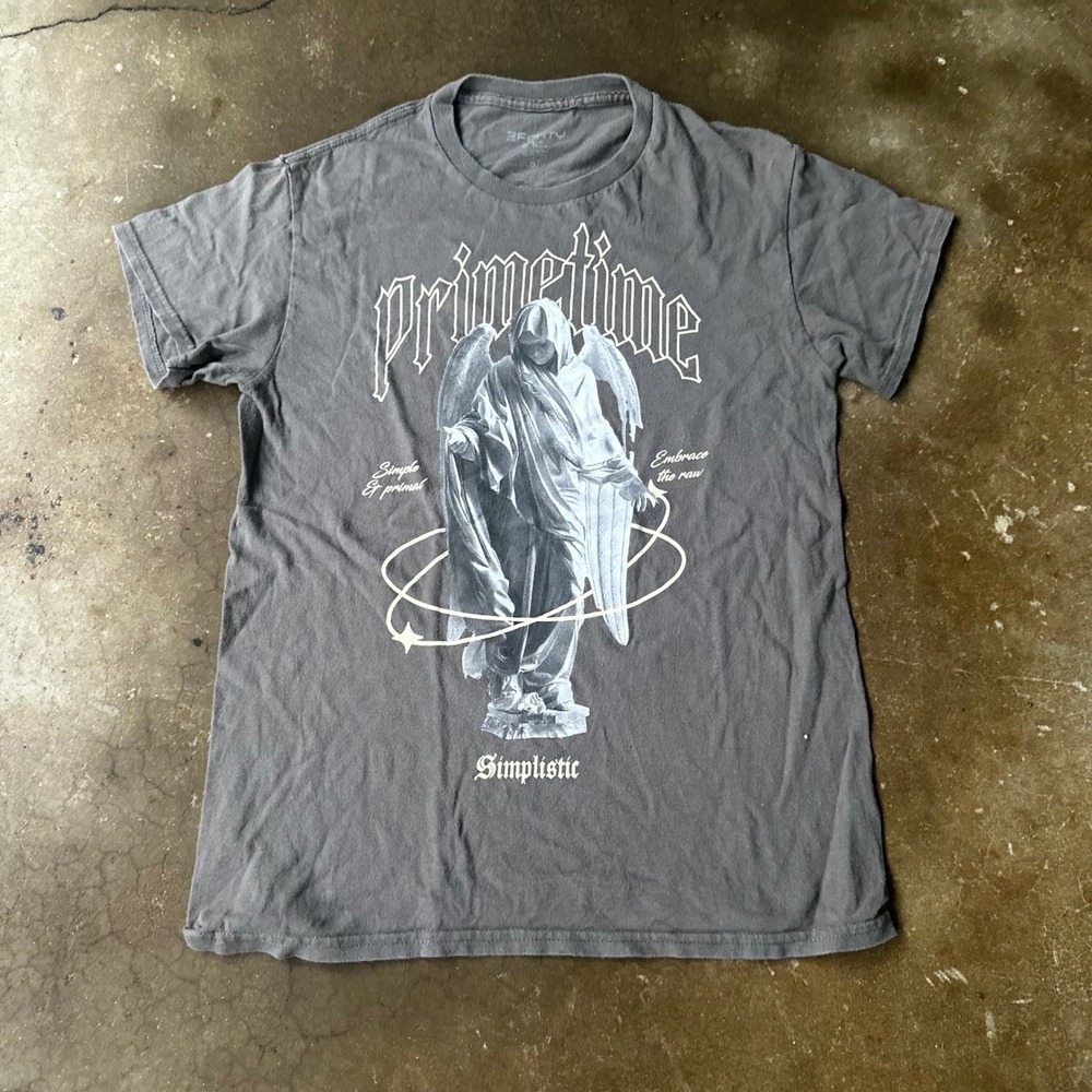 3Forty Inc. Primetime Graphic Tee Mens Small Grey Excellent Angel Statue Street